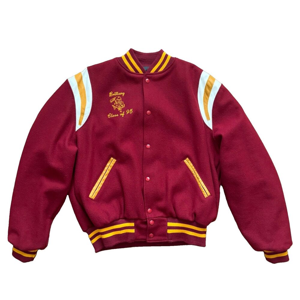 Vintage 90s Holloway Varsity L Jacket Class Of 95 Letterman Maroon Gold “Buck”